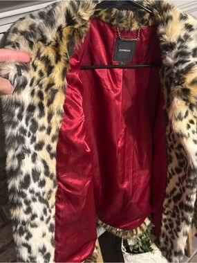 Express Faux Fur Leopard Jacket with Red Lining